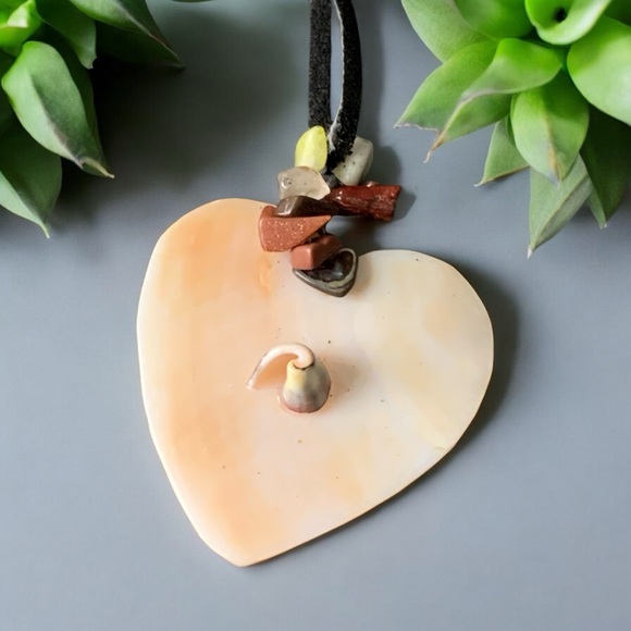 Jewelry - Heart-Shaped Shell and Gemstone Pendant Necklace NWOT